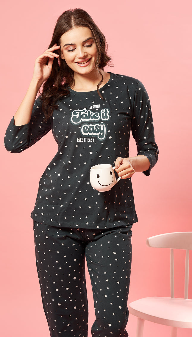Womens Cotton Printed Night Suit Set