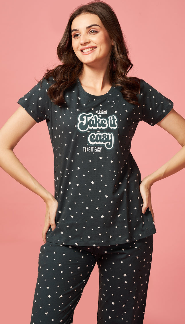 Womens Cotton Printed Night Suit Set