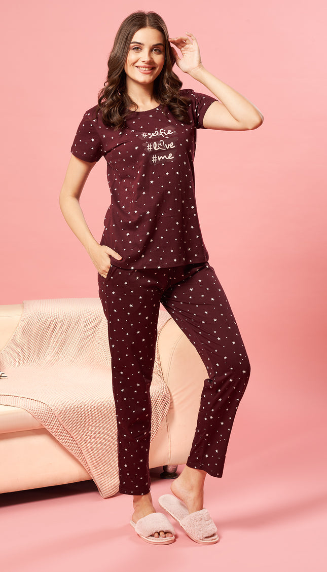 Womens Cotton Printed Night Suit Set