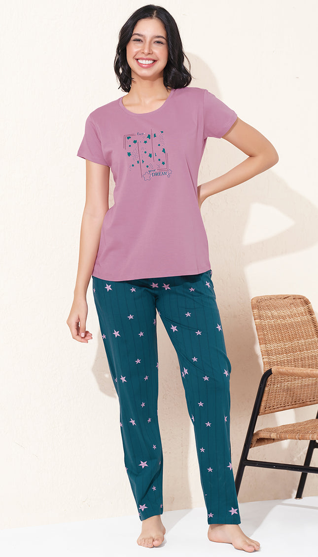 Womens Cotton Printed Night Suit Set