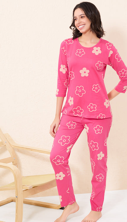 Womens Cotton Printed Night Suit Set